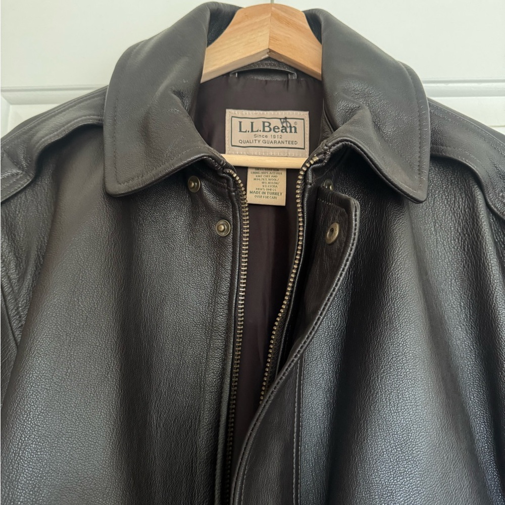 L.L. Bean Men's Military Leather Jacket - Dark Brown